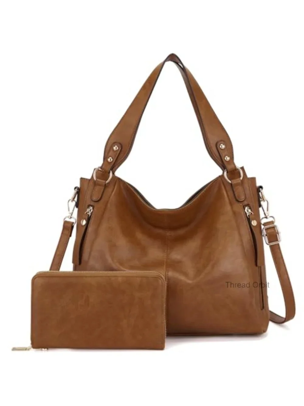 Hobo Handbags Tote Shoulder Bag Purse and Wallet Set 2pcs Soft Faux Leather